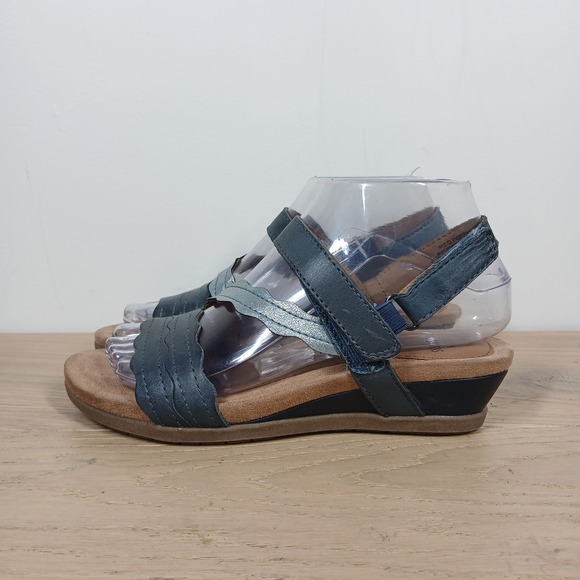 Earth Origins Shoes - Earth Origins Pico Poppy Sandals Womens 6.5 Blue Wedge Leather Comfort Casual